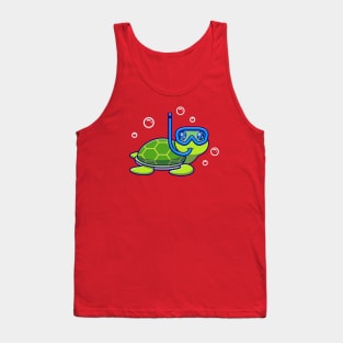 Cute Turtle Snorkeling In The Sea Cartoon Vector Icon Illustration Tank Top